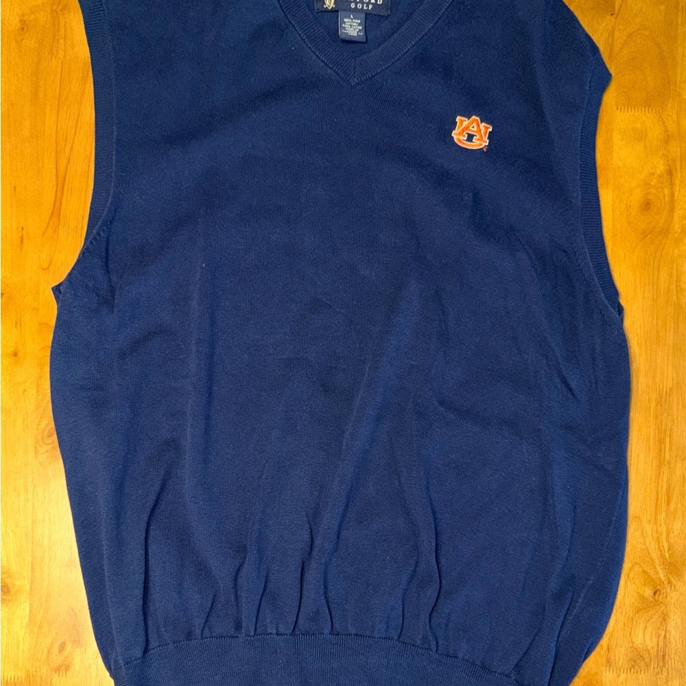 Oxford Navy V-Neck Sweater Vest with Orange Auburn Logo